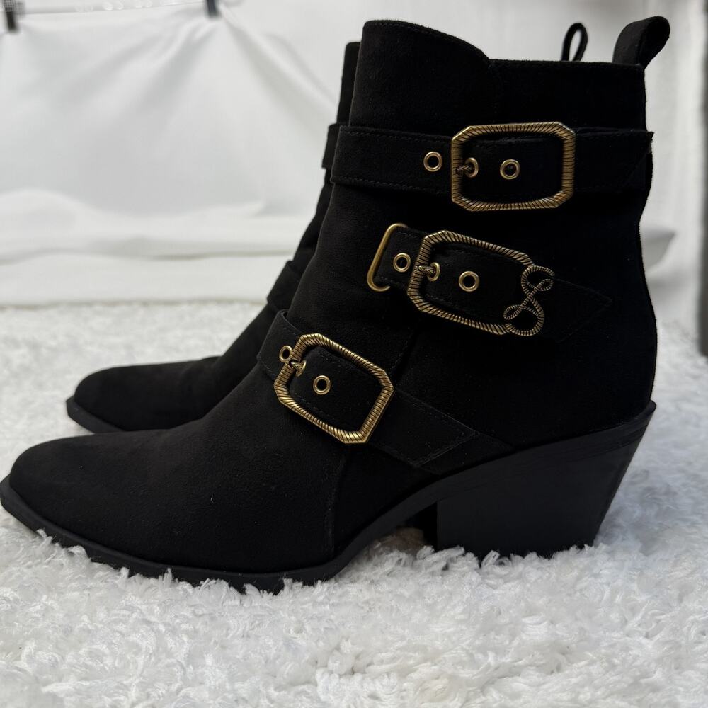 Sam and Libby Boots Gold Buckle And Black Suede Size 7.5 - Picture 3 of 10